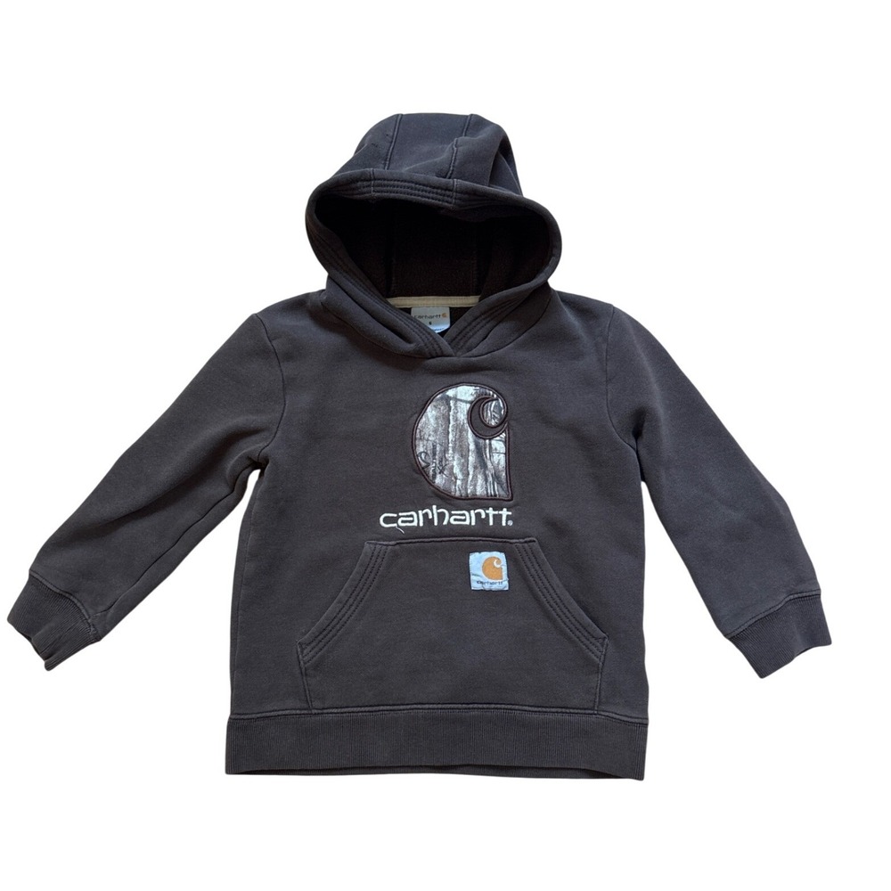 Carhartt Hoodie Kids Brown Good‎ Realtree Camo Logo Pullover Fleece SIZE 5